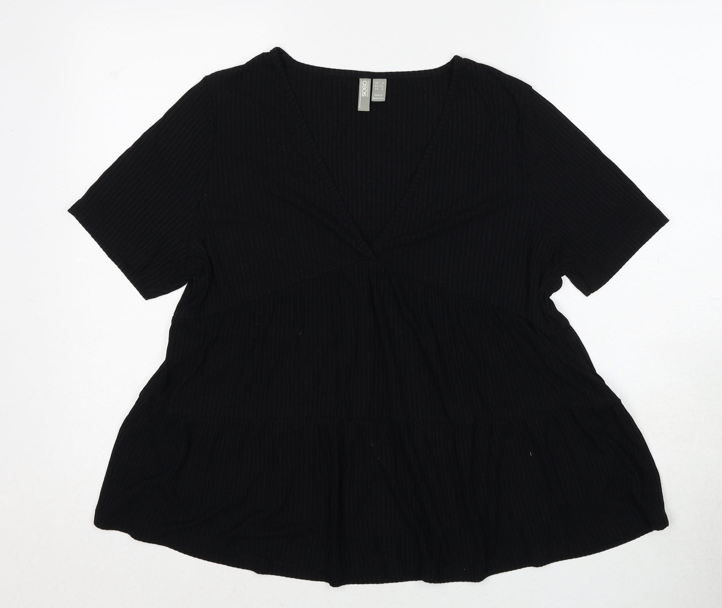 ASOS Womens Black Viscose Basic T-Shirt Size 8 V-Neck - Ribbed