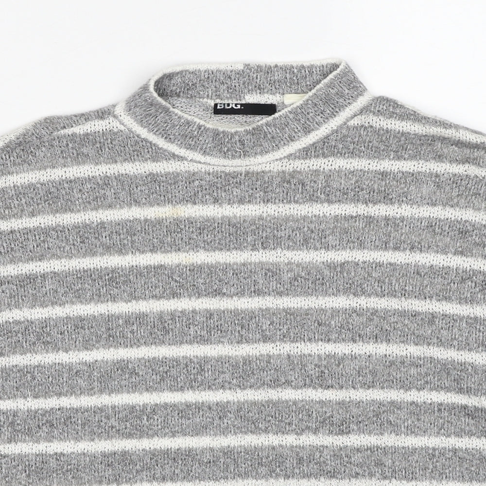 Bug Womens Grey Mock Neck Striped Polyester Pullover Jumper Size S