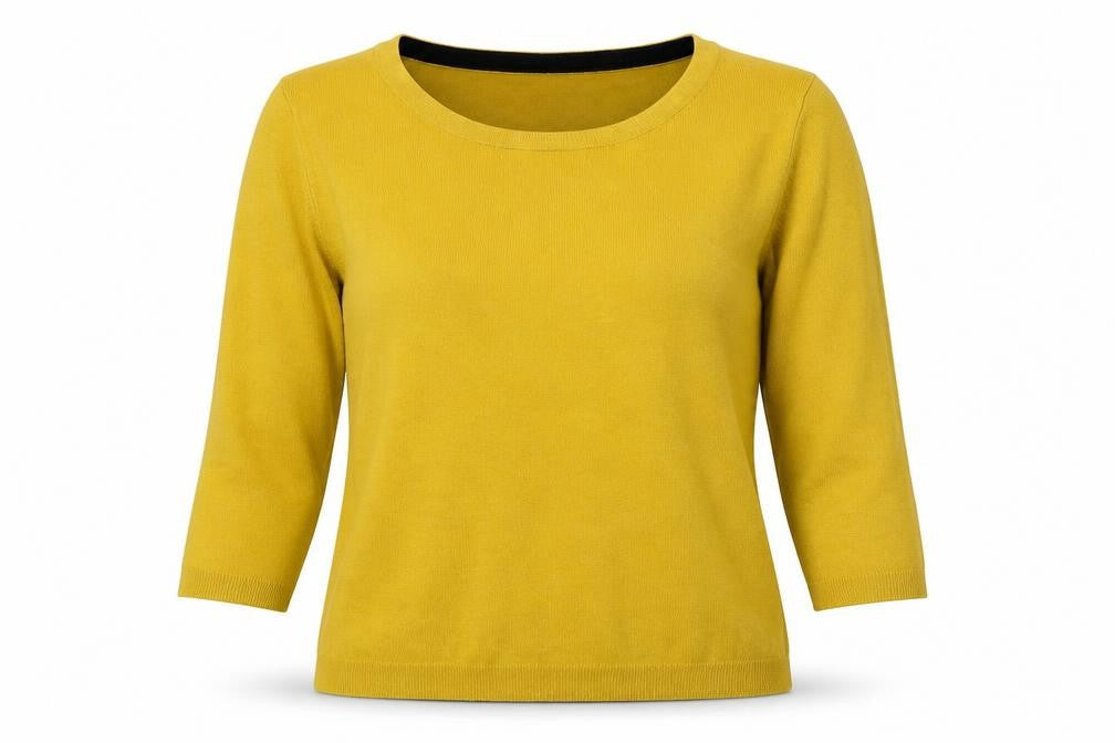 Front view of Linea women’s yellow round neck viscose jumper, size XL