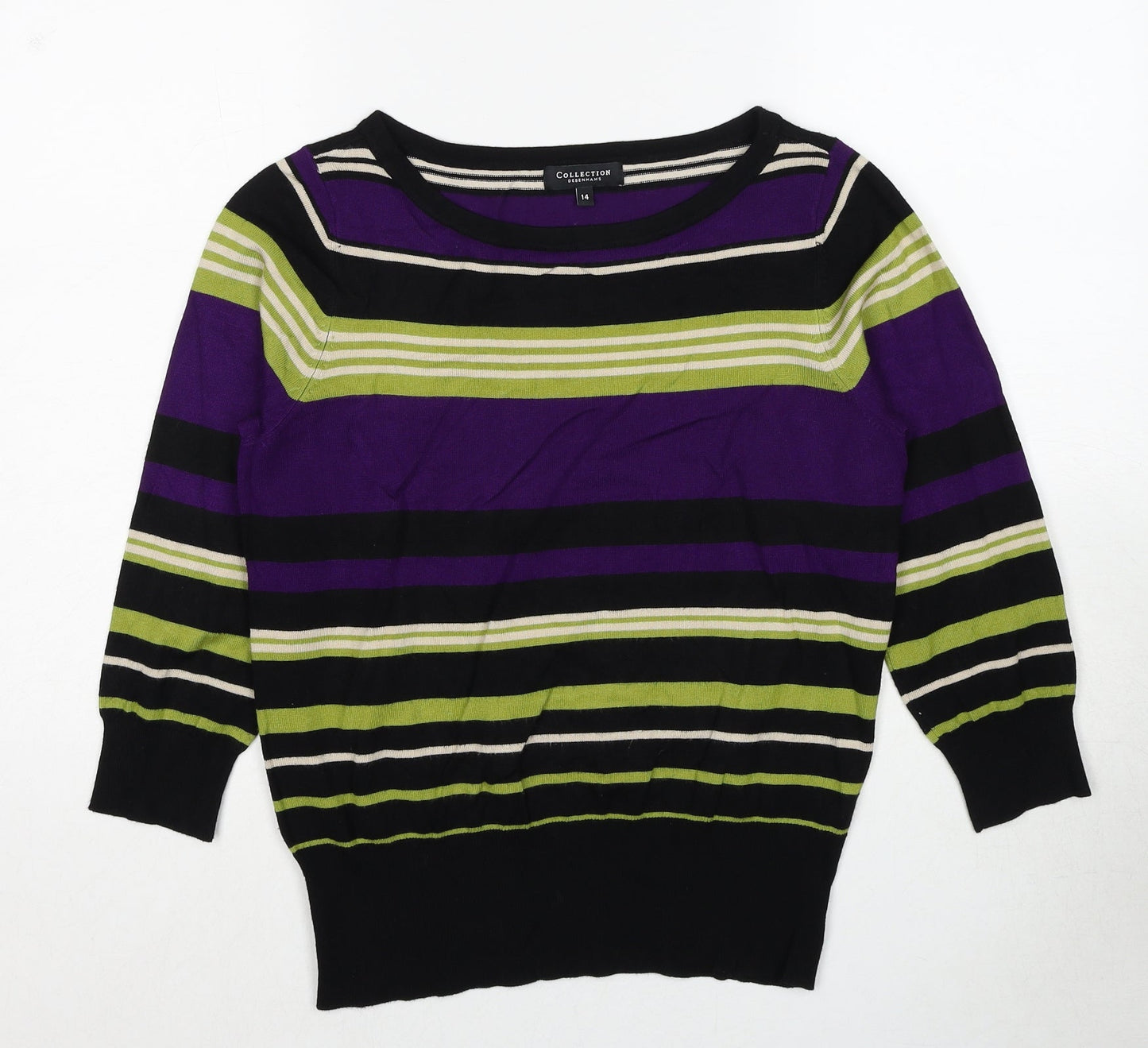 Debenhams Womens Multicoloured Boat Neck Striped Viscose Pullover Jumper Size 14