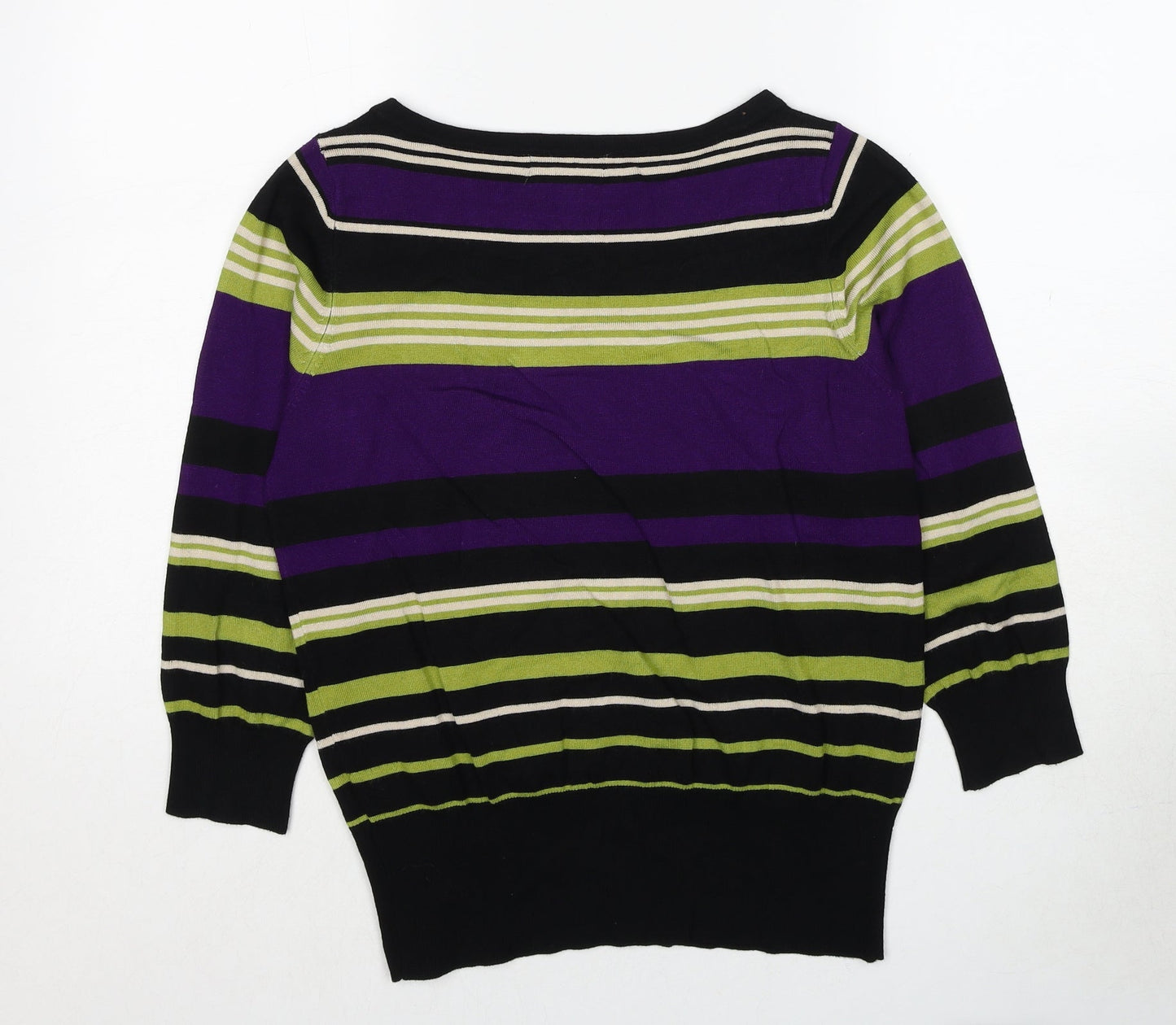Debenhams Womens Multicoloured Boat Neck Striped Viscose Pullover Jumper Size 14