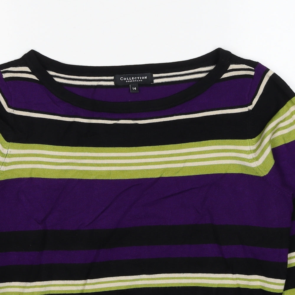 Debenhams Womens Multicoloured Boat Neck Striped Viscose Pullover Jumper Size 14
