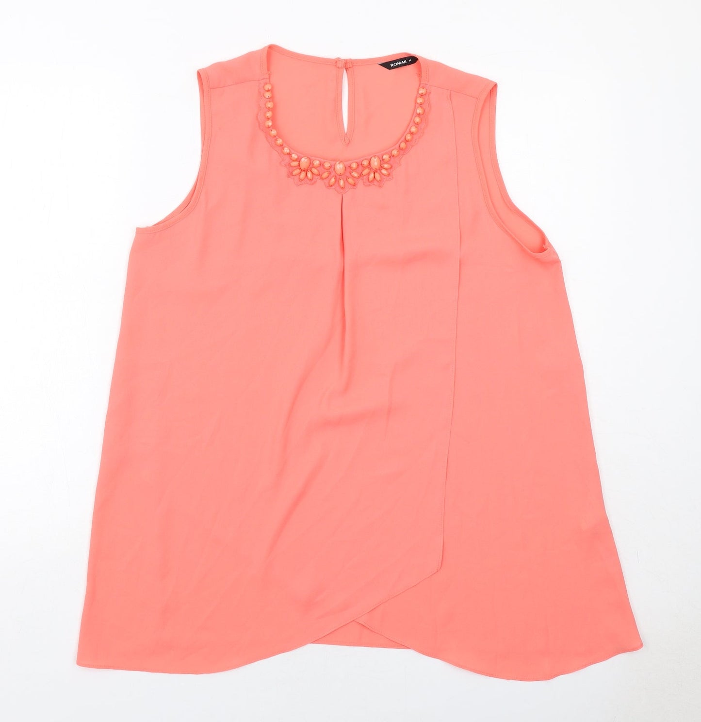 Roman Womens Orange Polyester Basic Blouse Size 14 Round Neck - Embellished Neckline