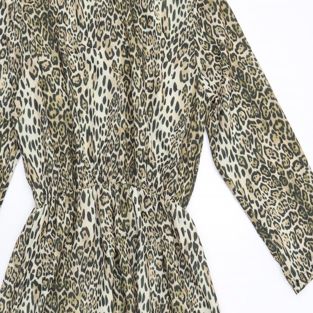 I SAW IT FIRST Womens Brown Animal Print Polyester A-Line Size S Round Neck Button - Leopard Print