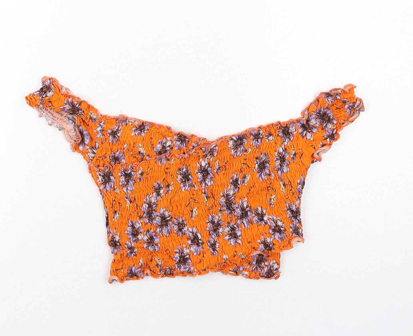 Topshop Womens Orange Floral Cotton Cropped Tank Size 8 Round Neck