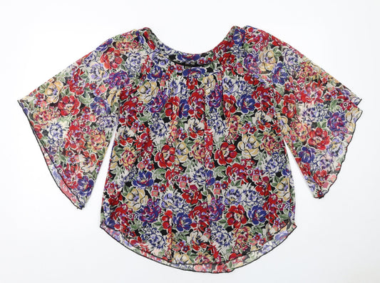 Dunnes Stores Womens Multicoloured Floral Polyester Basic Blouse Size 8 Round Neck