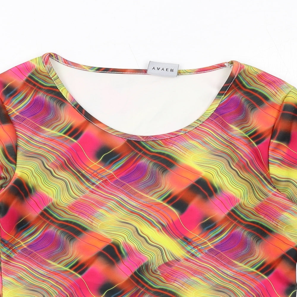 Rayer Womens Multicoloured Geometric Polyester Cropped T-Shirt Size 12 Round Neck