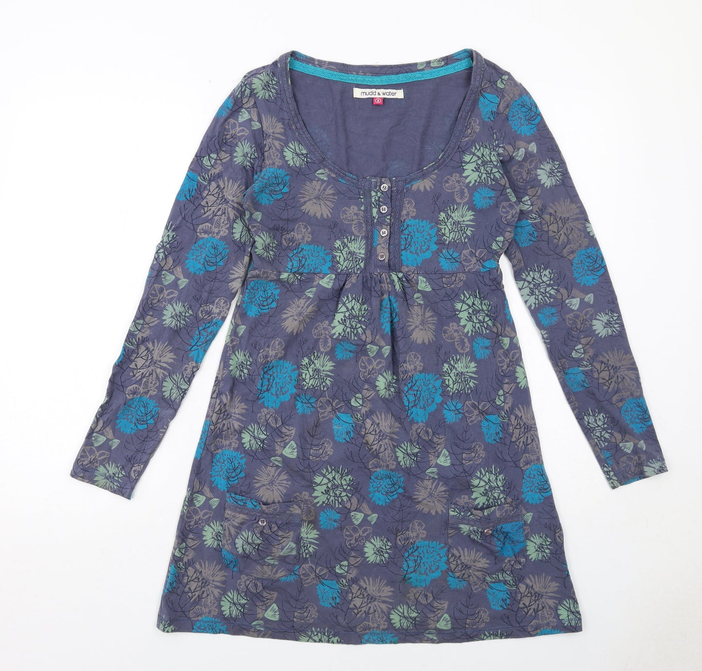 Mudd & Water Womens Purple Floral Viscose A-Line Size 8 Round Neck Pullover