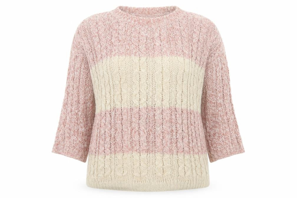 Marks and Spencer Womens Beige Round Neck Striped Acrylic Pullover Jumper Size 12