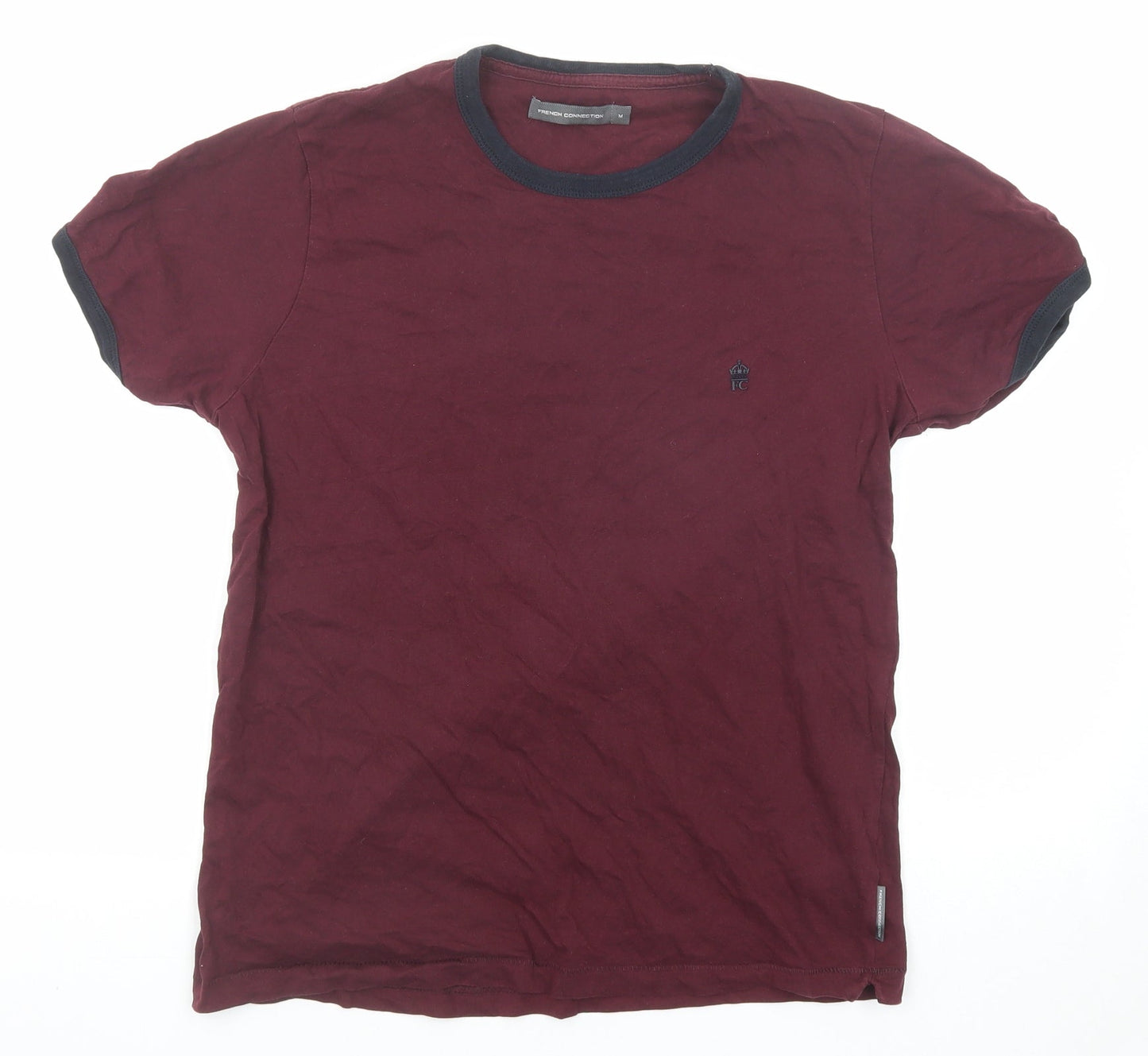 French Connection Womens Purple Polyester Basic T-Shirt Size M Round Neck