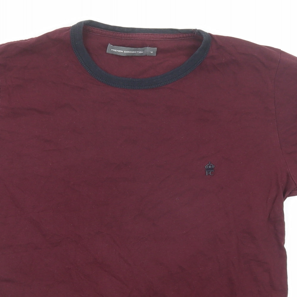 French Connection Womens Purple Polyester Basic T-Shirt Size M Round Neck