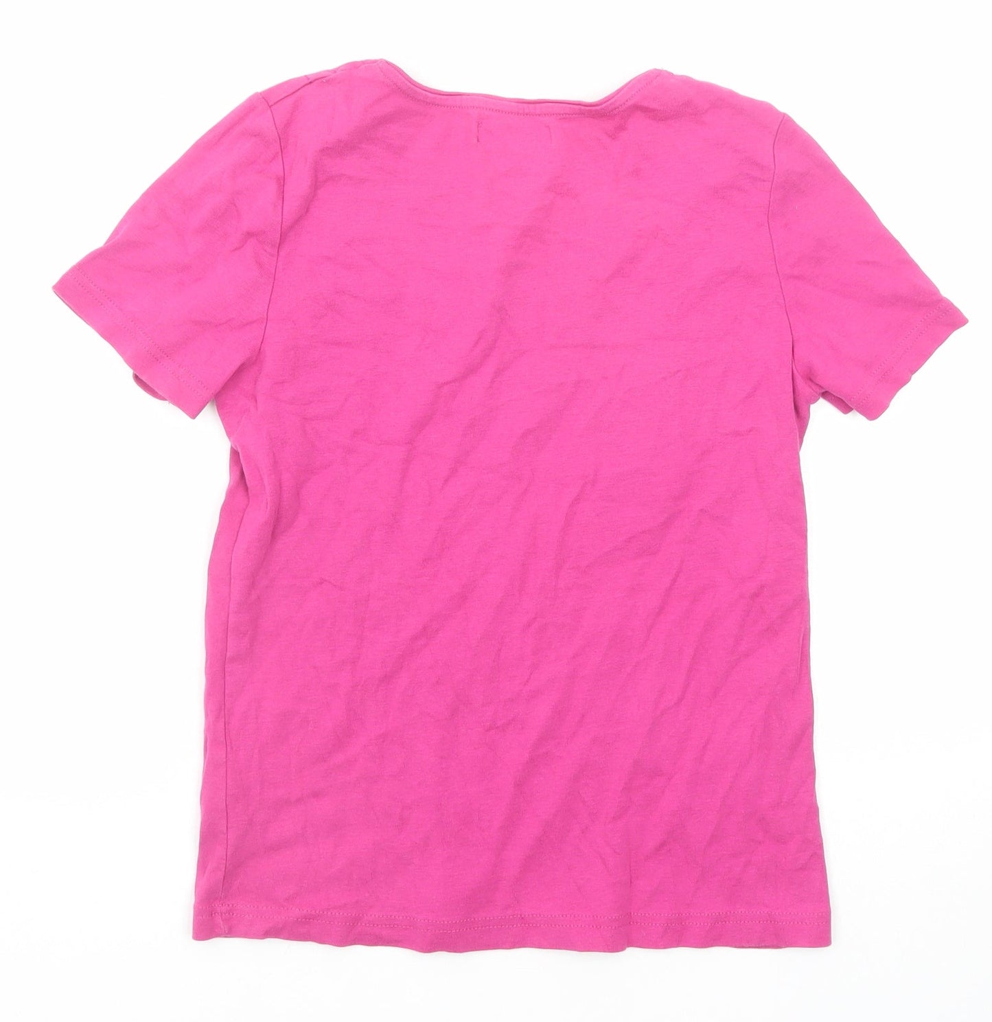 Bonmarché Womens Pink Geometric Cotton Basic Blouse Size S Round Neck