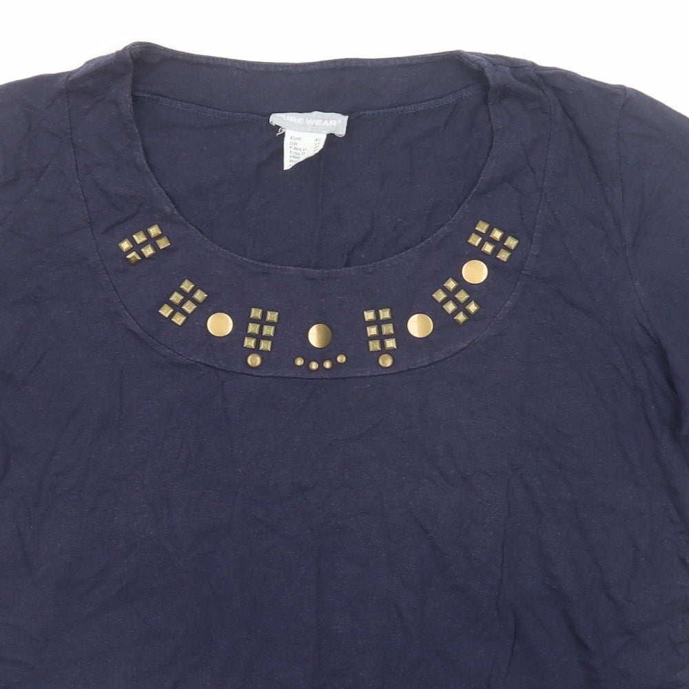 Pure Wear Womens Blue Cotton Basic Blouse Size 16 Round Neck