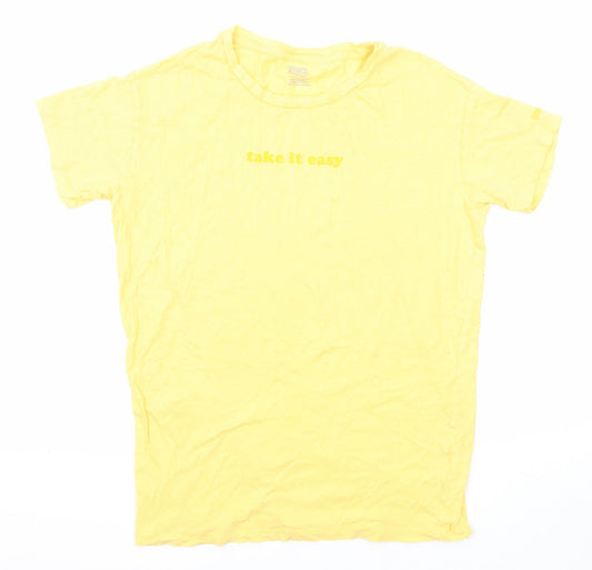 PINK Womens Yellow Cotton Basic T-Shirt Size XS Crew Neck - Take it Easy