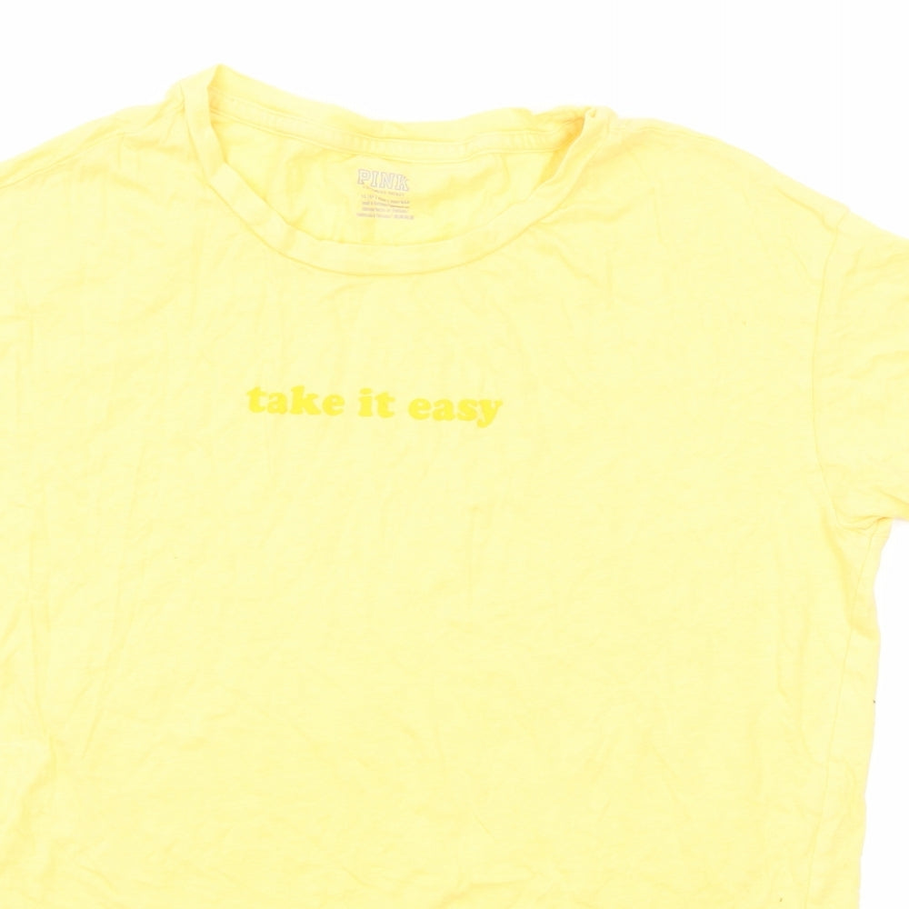 PINK Womens Yellow Cotton Basic T-Shirt Size XS Crew Neck - Take it Easy