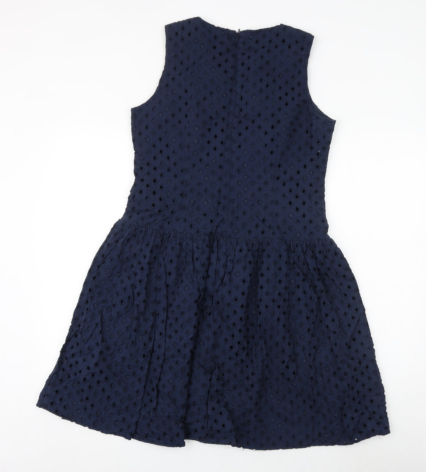 Nine West Womens Blue Geometric Polyester Skater Dress Size 8 Round Neck Zip