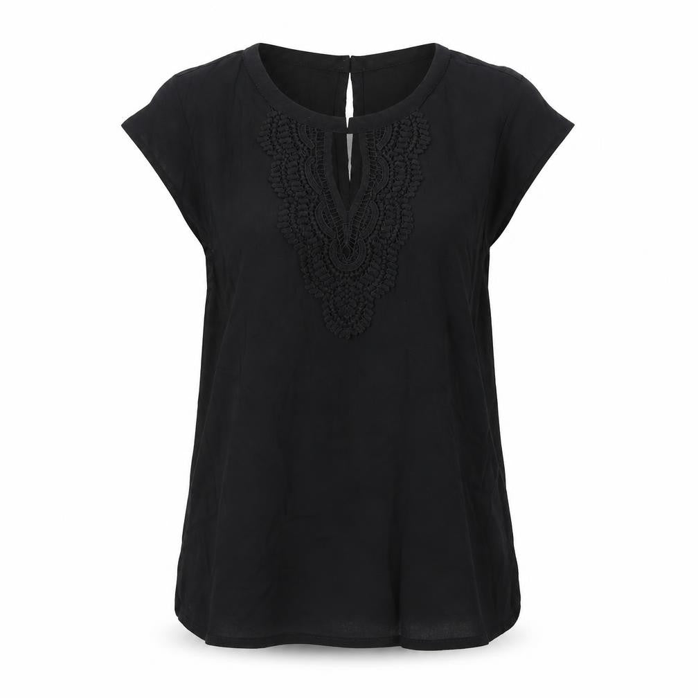 Daniel Rainn Womens Black Viscose Basic Blouse Size S Boat Neck - Crocheted Lace Detail