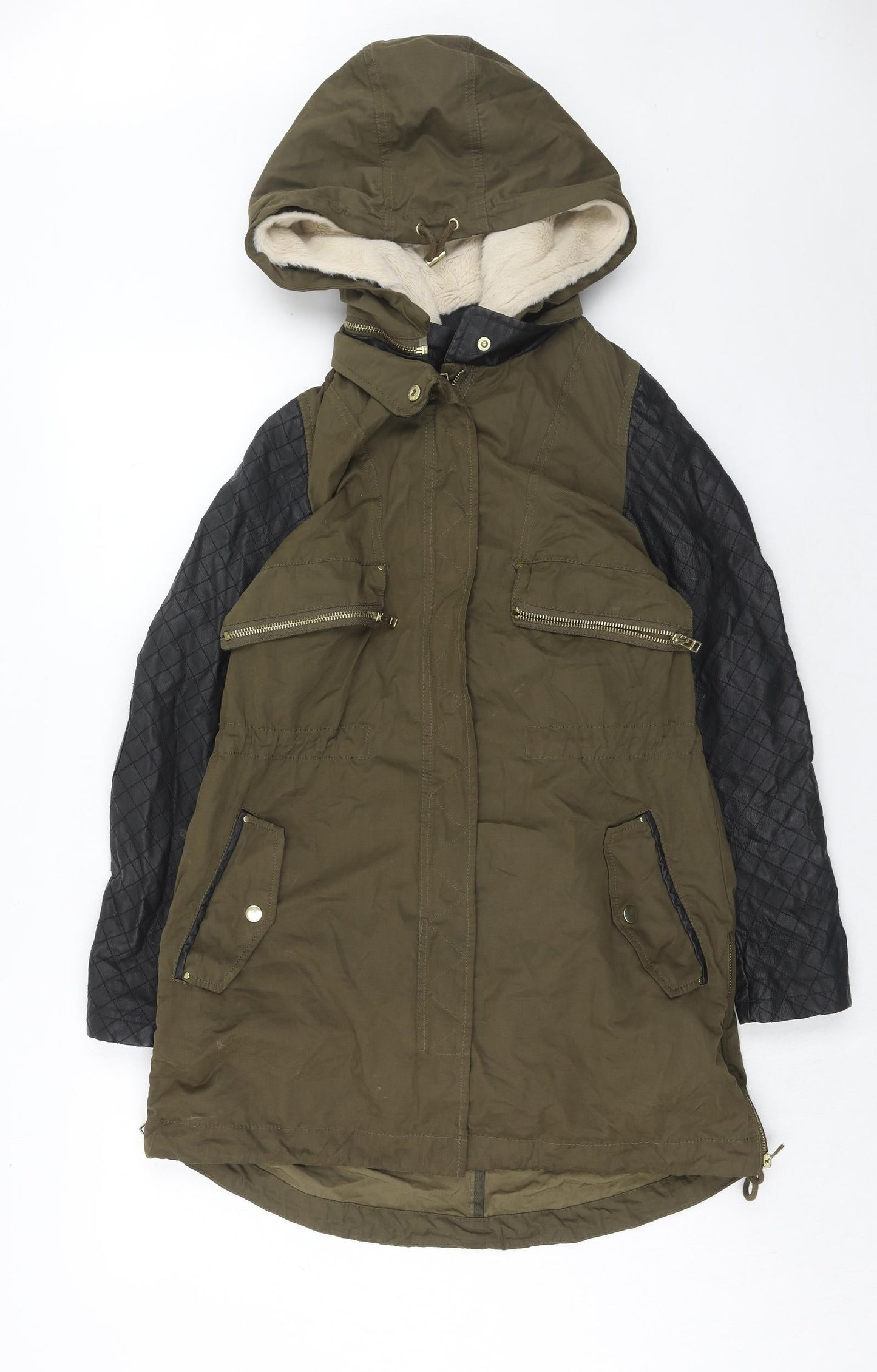 Zara Womens Green Parka Coat Size XS Zip