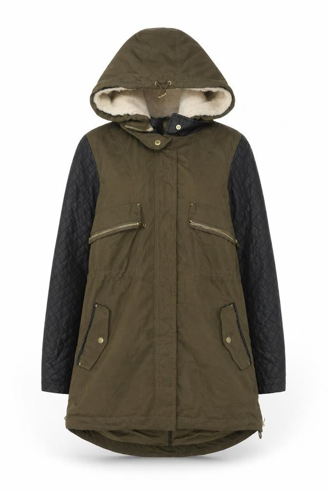 Zara Womens Green Parka Coat Size XS Zip