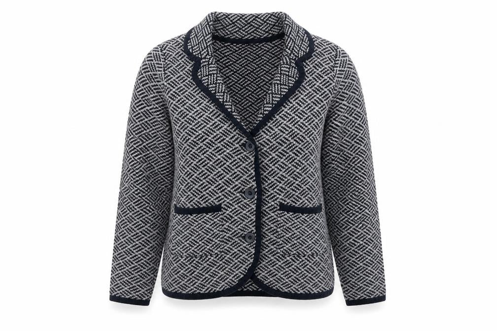 Ellen Tracy Womens Blue Collared Geometric Acrylic Cardigan Jumper Size S