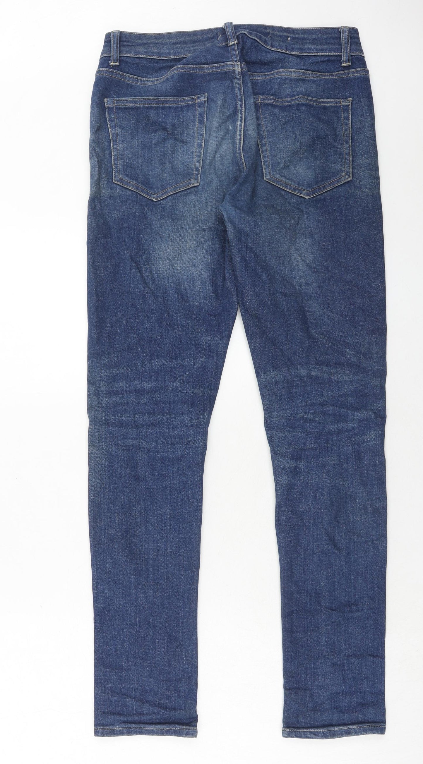 Topman Mens Blue Cotton Skinny Jeans Size 30 in Regular Button