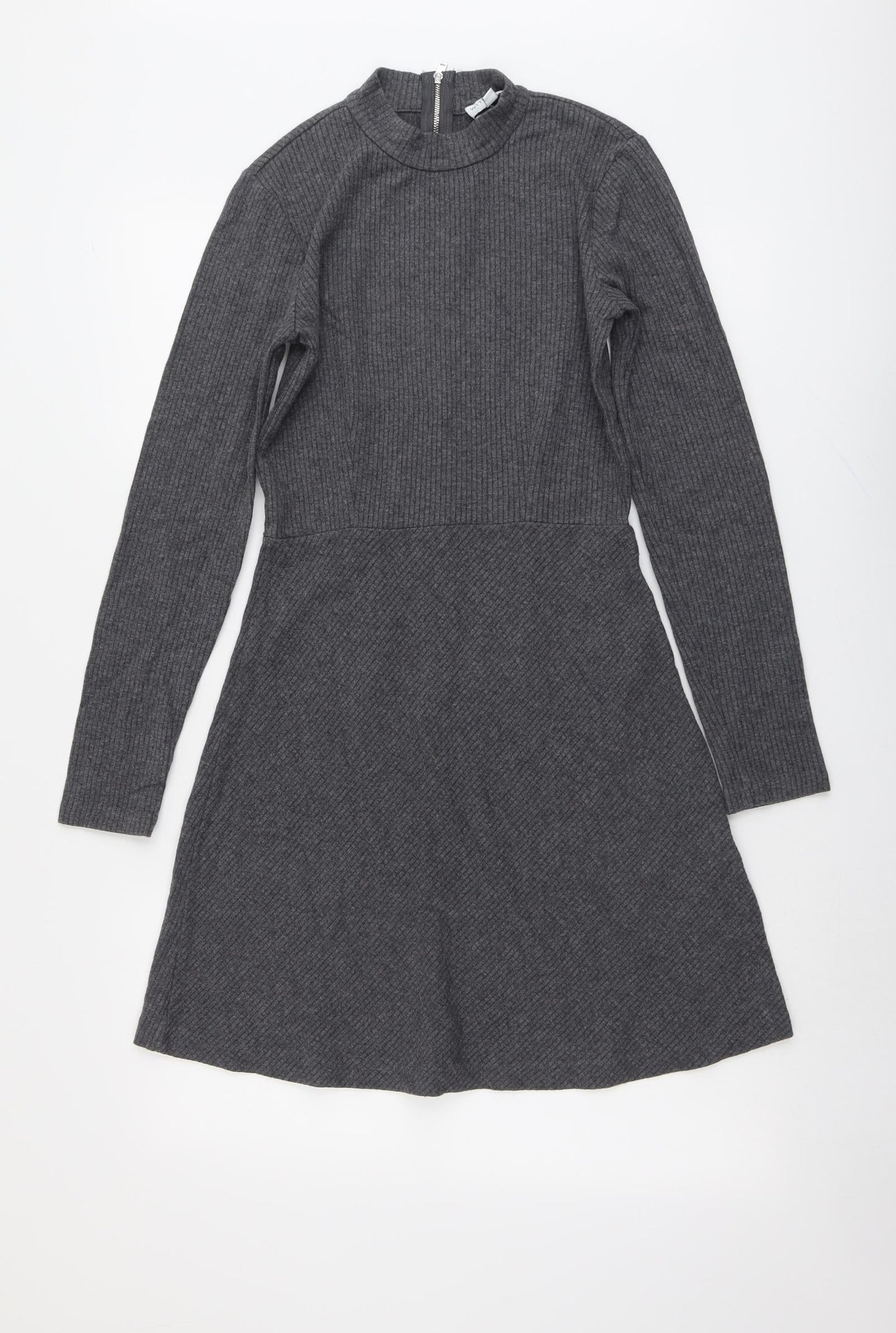 Witchery Womens Grey Cotton Jumper Dress Size 8 Round Neck Zip
