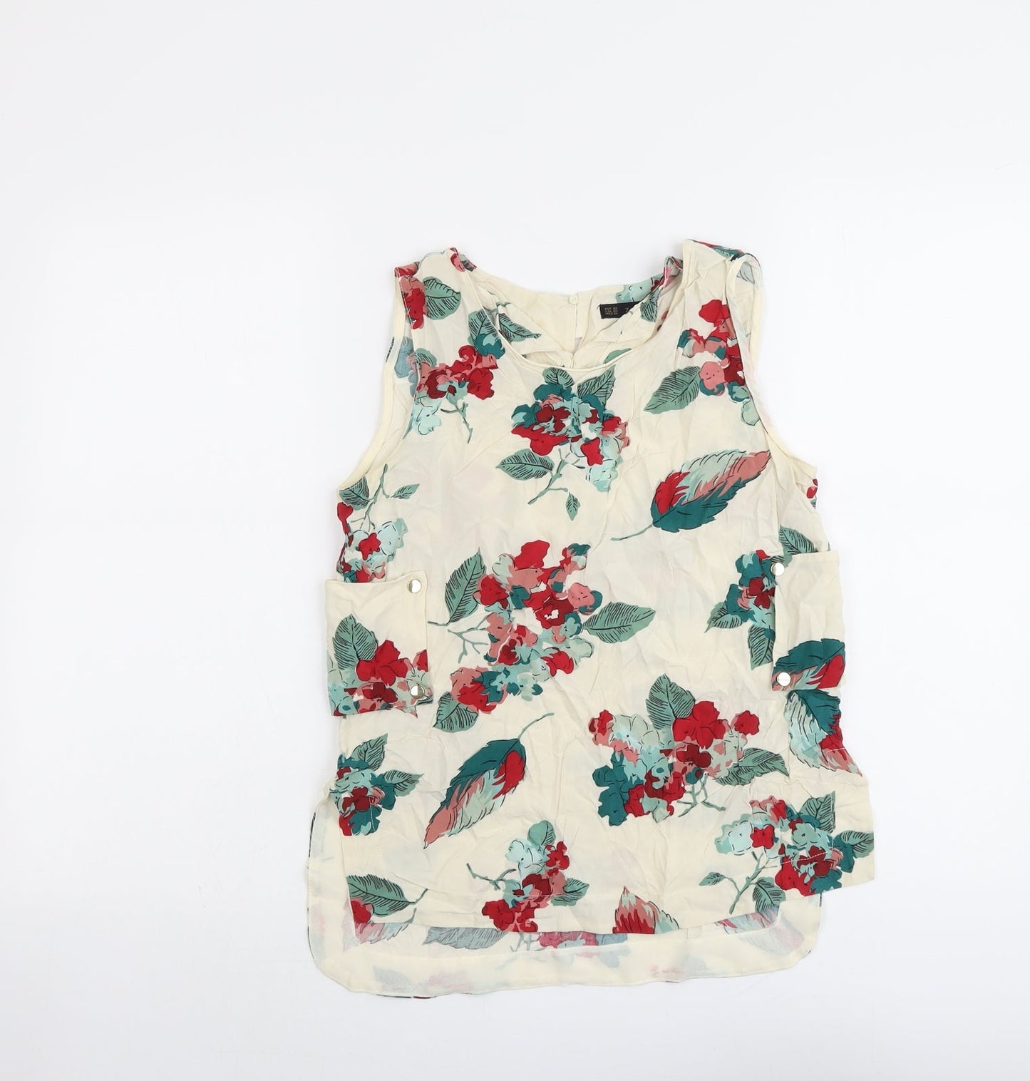 Zara Womens Beige Floral Viscose Basic Tank Size XS Round Neck