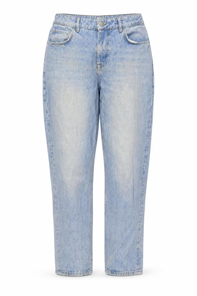 Front view of ASOS women’s blue cotton mom jeans, size UK 30, in, 30-inch leg regular button