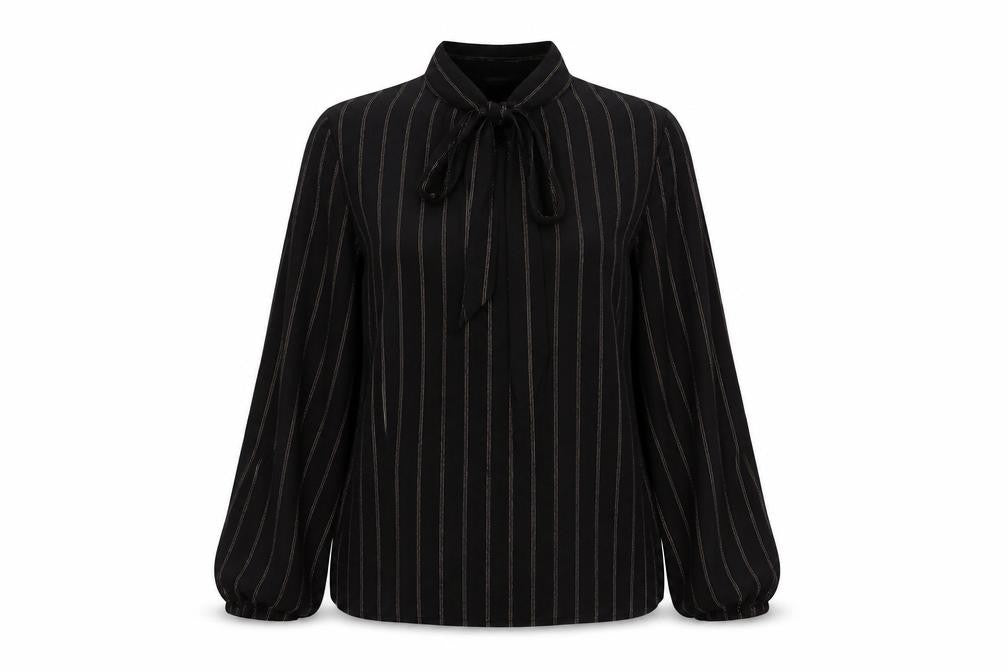 Marks and Spencer Womens Black Striped Viscose Basic Blouse Size 10 V-Neck