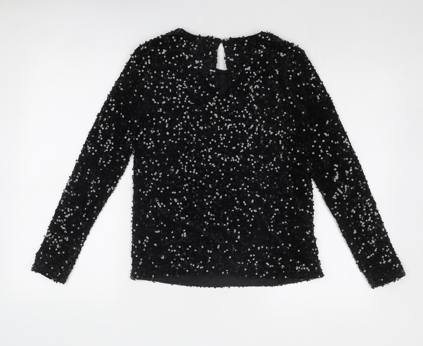 Warehouse Womens Black Polyester Basic Blouse Size 8 Boat Neck