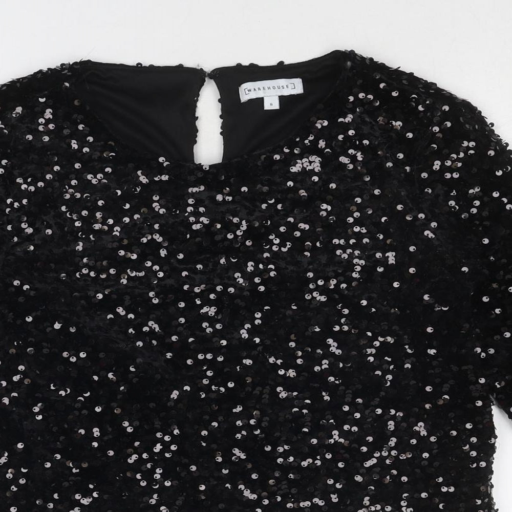 Warehouse Womens Black Polyester Basic Blouse Size 8 Boat Neck