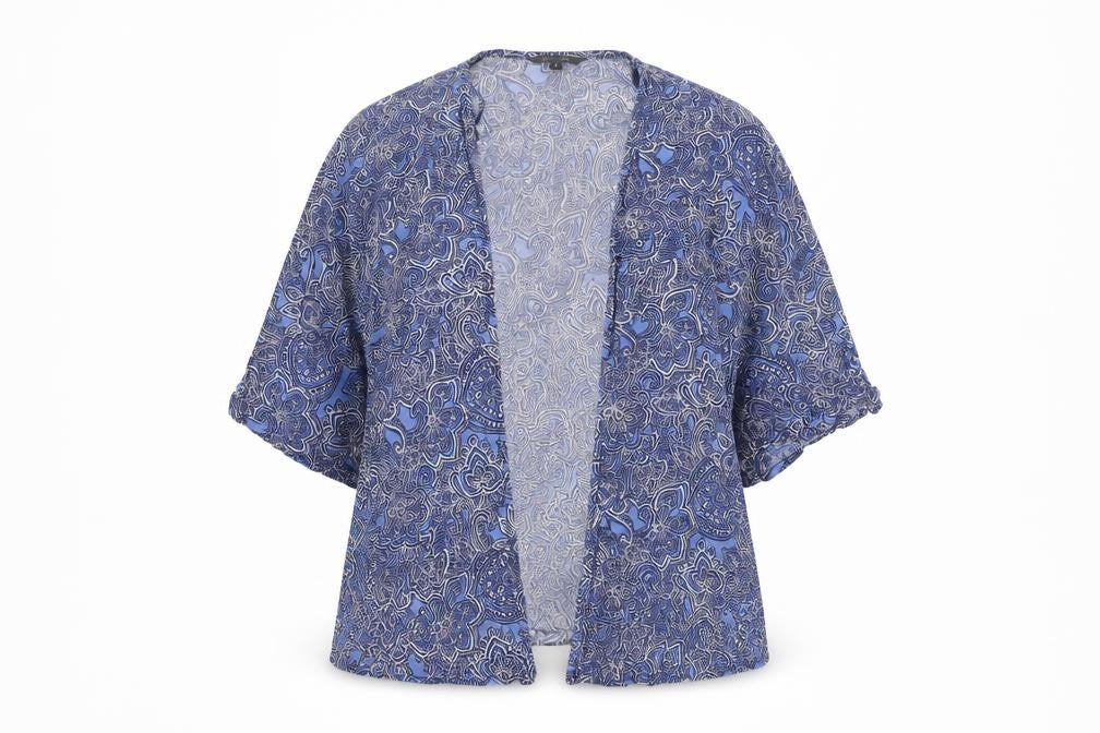 New Look Womens Blue Floral Viscose Kimono Blouse Size 6 V-Neck