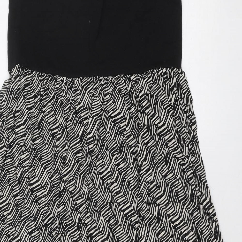 mamas & papas Womens Black Geometric Viscose Trapeze & Swing Size 6 Off the Shoulder Pullover
