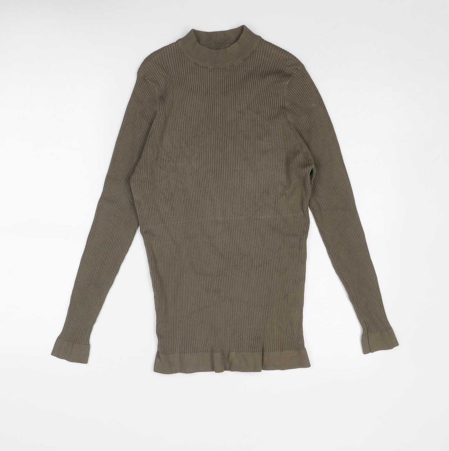 Zara Womens Green Mock Neck Viscose Pullover Jumper Size L