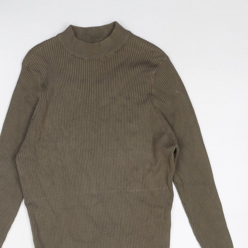 Zara Womens Green Mock Neck Viscose Pullover Jumper Size L