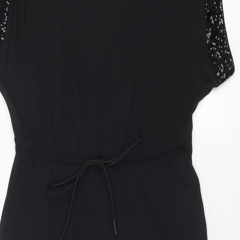 Marks and Spencer Womens Black Polyester A-Line Size 8 Round Neck Pullover