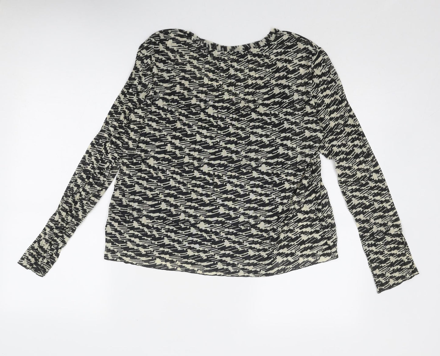 Marks and Spencer Womens Black Geometric Polyester Basic Blouse Size 10 Boat Neck