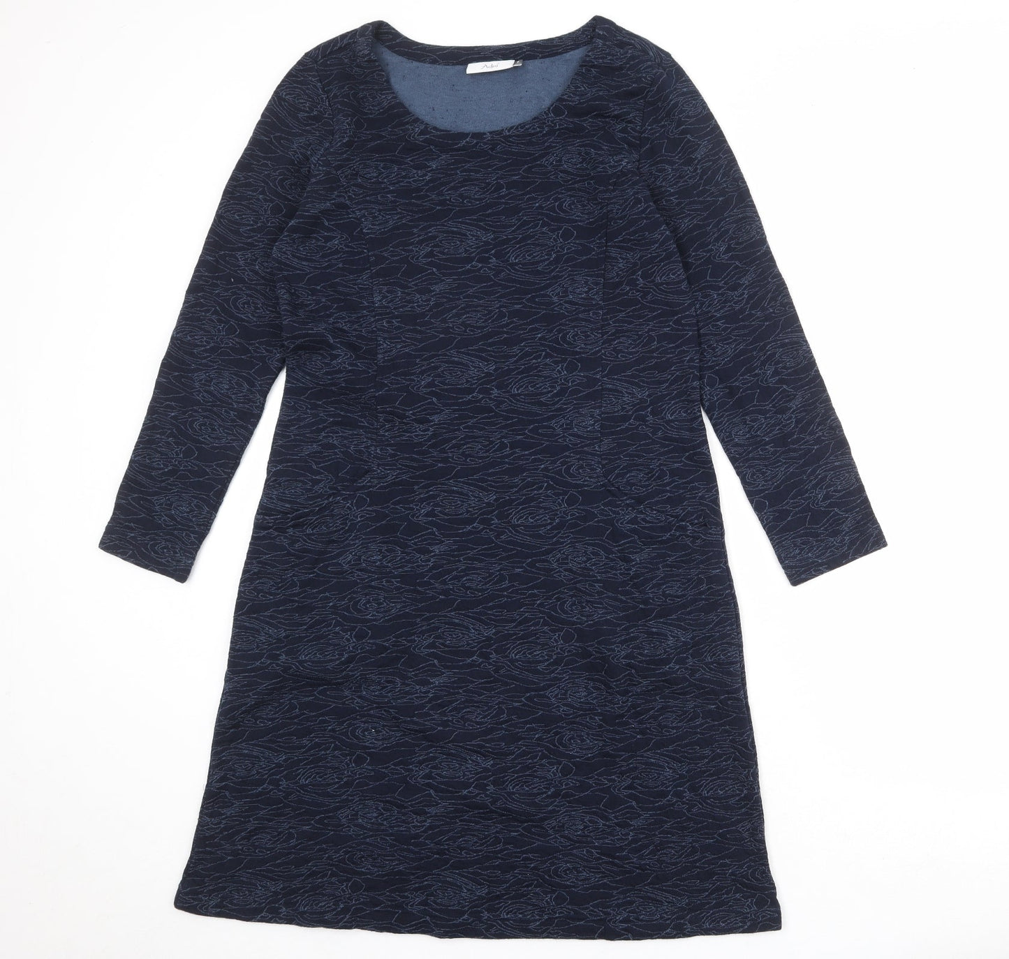 Adini Womens Blue Geometric Cotton A-Line Size S Round Neck Pullover