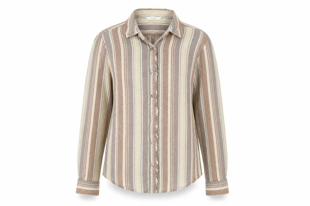Marks and Spencer Womens Multicoloured Striped Cotton Basic Button-Up Size 10 Collared
