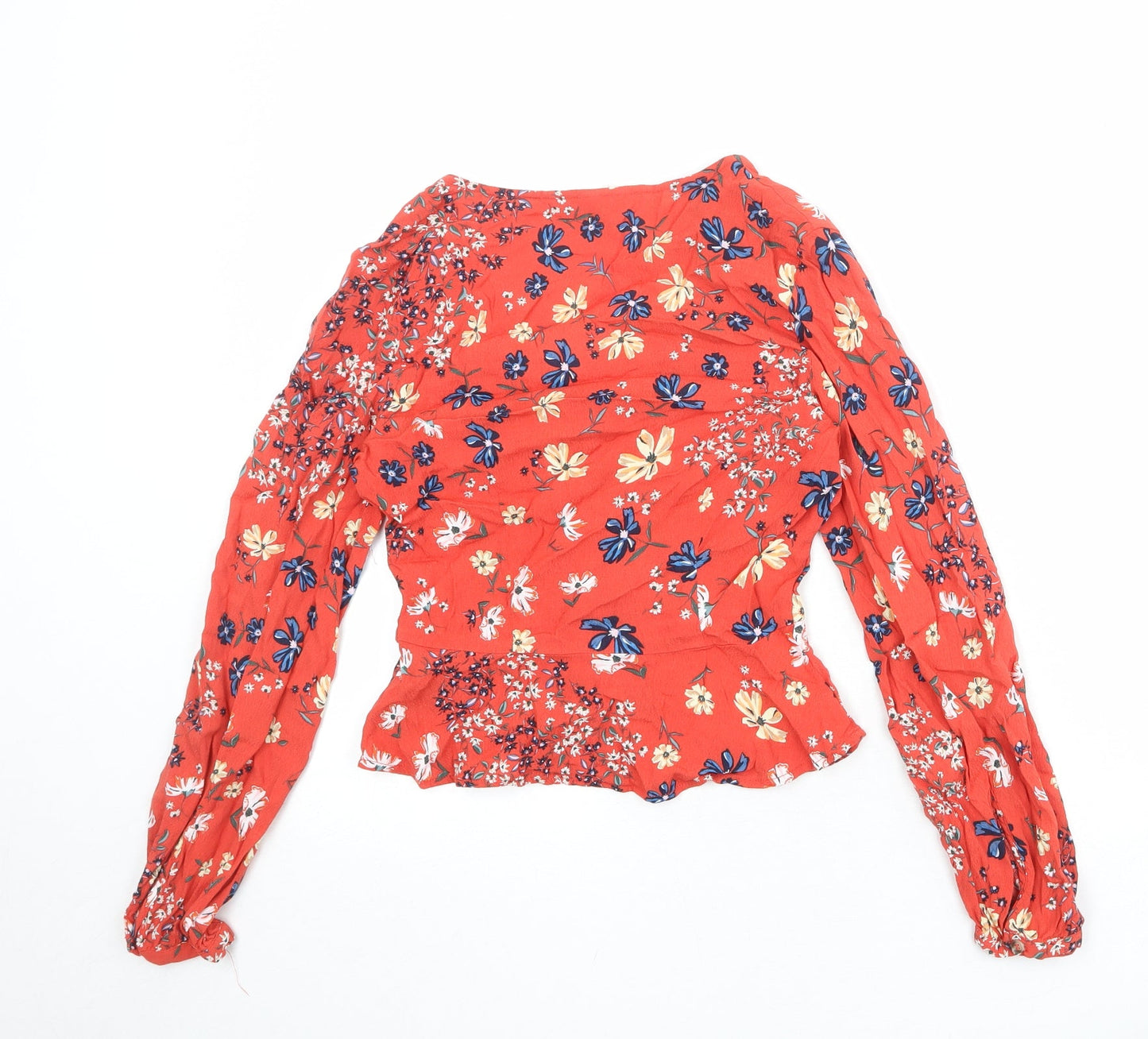 H&M Womens Red Floral Viscose Basic Button-Up Size 6 V-Neck