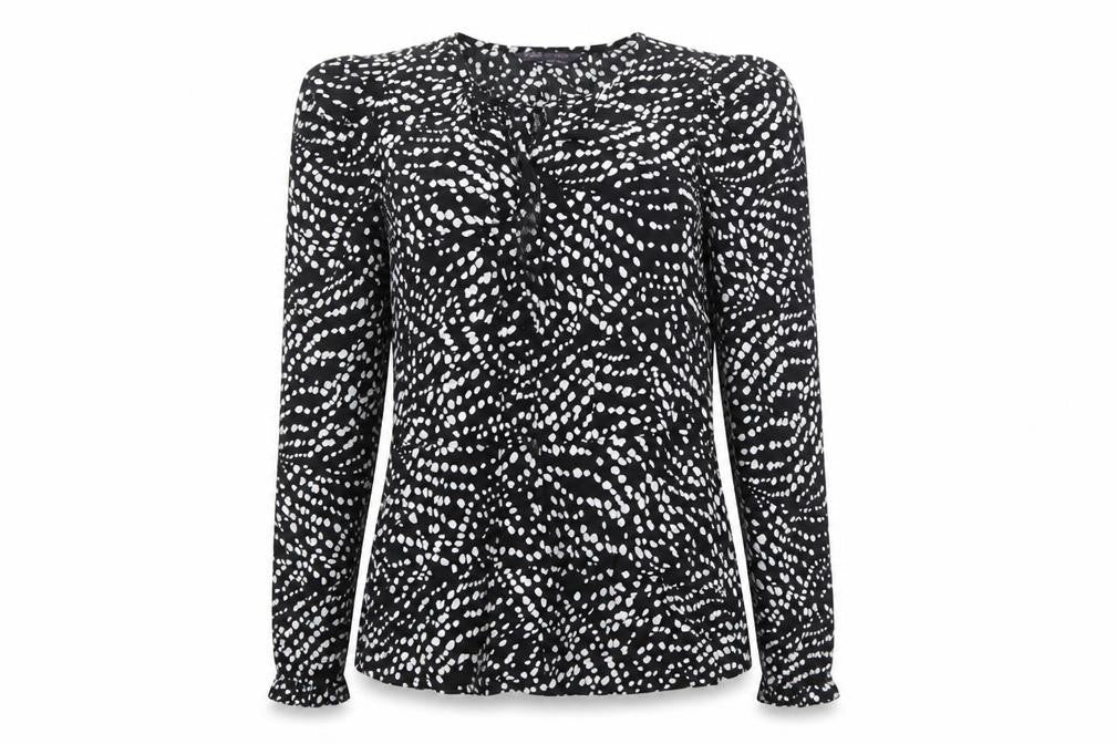 Marks and Spencer Womens Black Geometric Viscose Basic Blouse Size 8 Round Neck