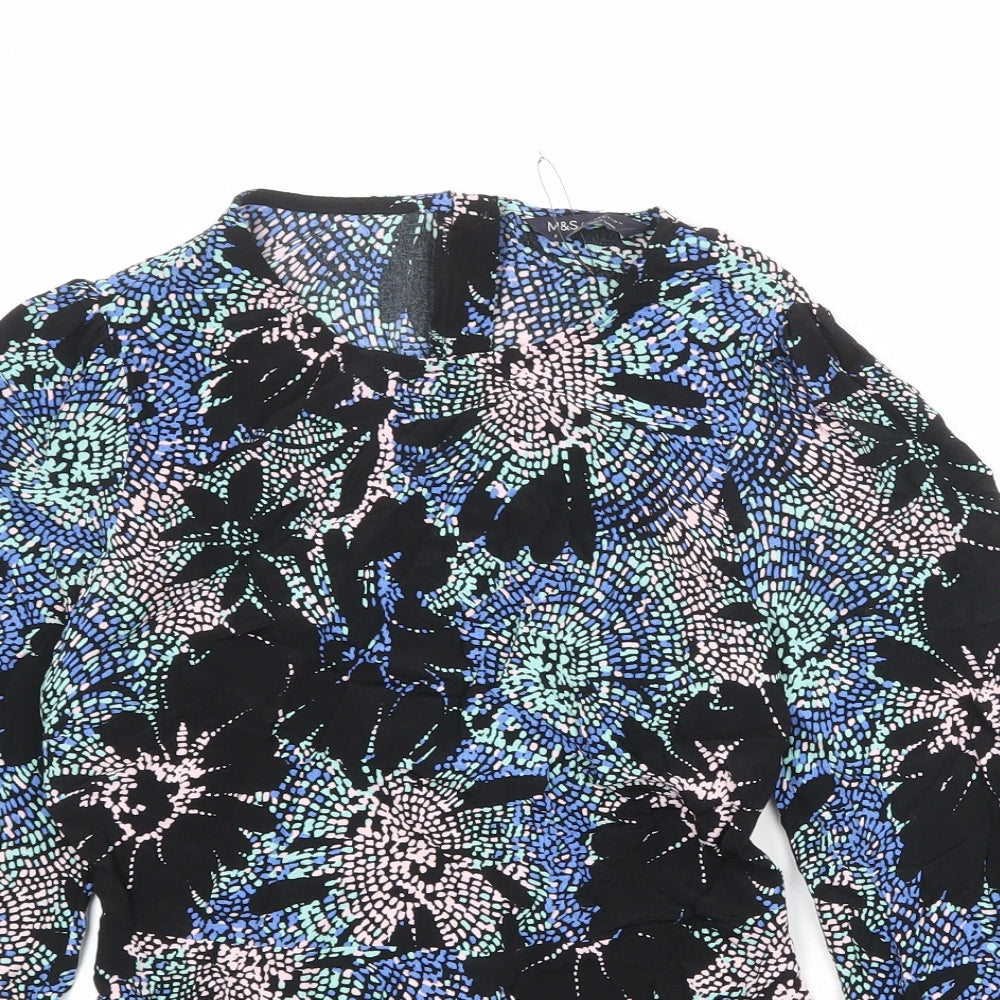 Marks and Spencer Womens Multicoloured Geometric Viscose Basic Blouse Size 6 Boat Neck