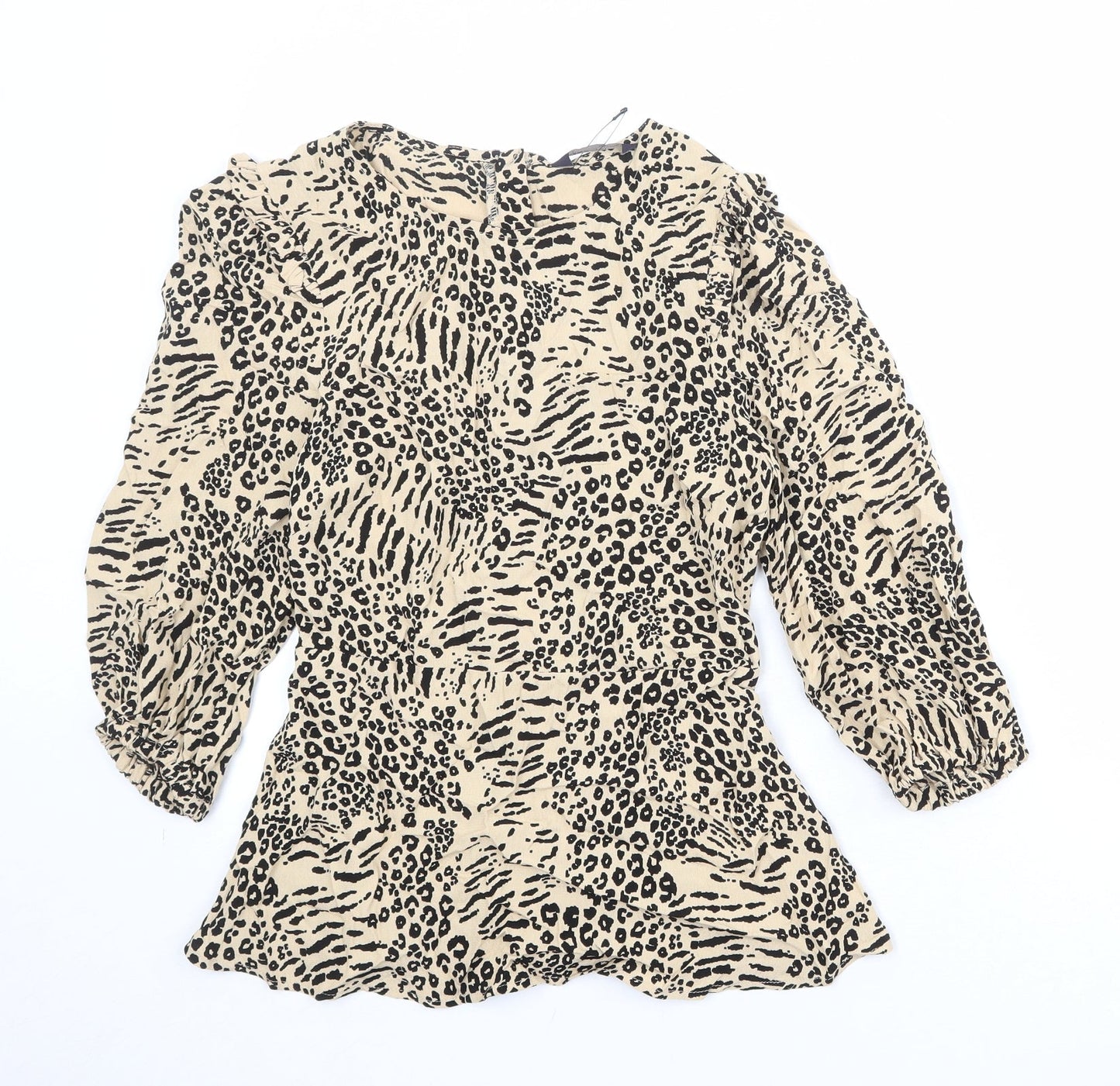 Marks and Spencer Womens Beige Animal Print Viscose Basic Blouse Size 6 Boat Neck