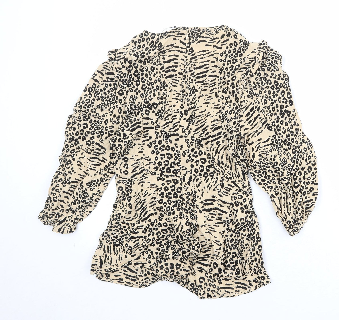 Marks and Spencer Womens Beige Animal Print Viscose Basic Blouse Size 6 Boat Neck