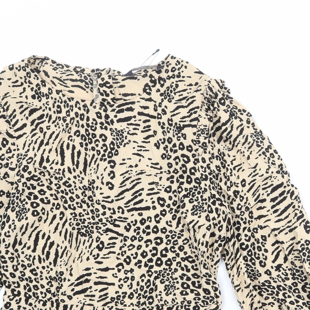 Marks and Spencer Womens Beige Animal Print Viscose Basic Blouse Size 6 Boat Neck