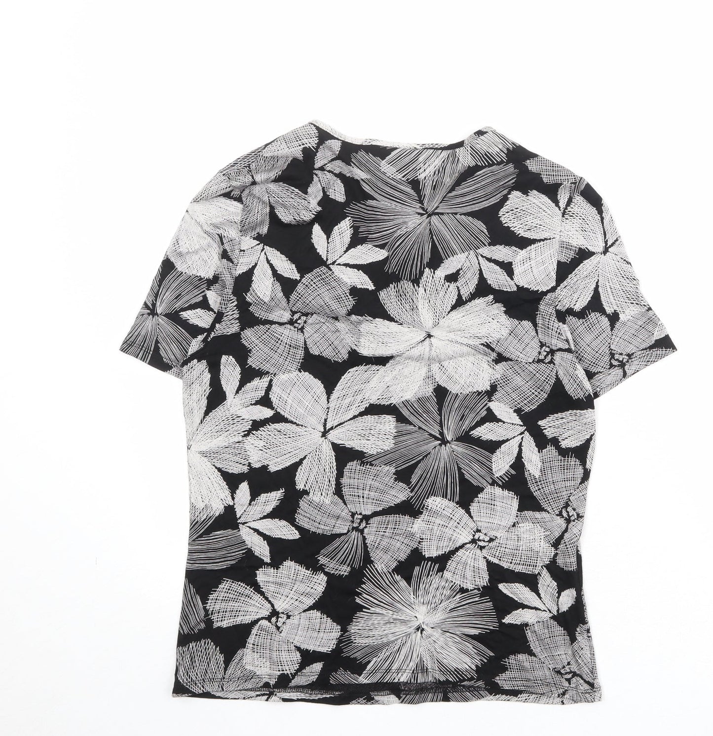 CC Womens Black Floral Viscose Basic T-Shirt Size M V-Neck