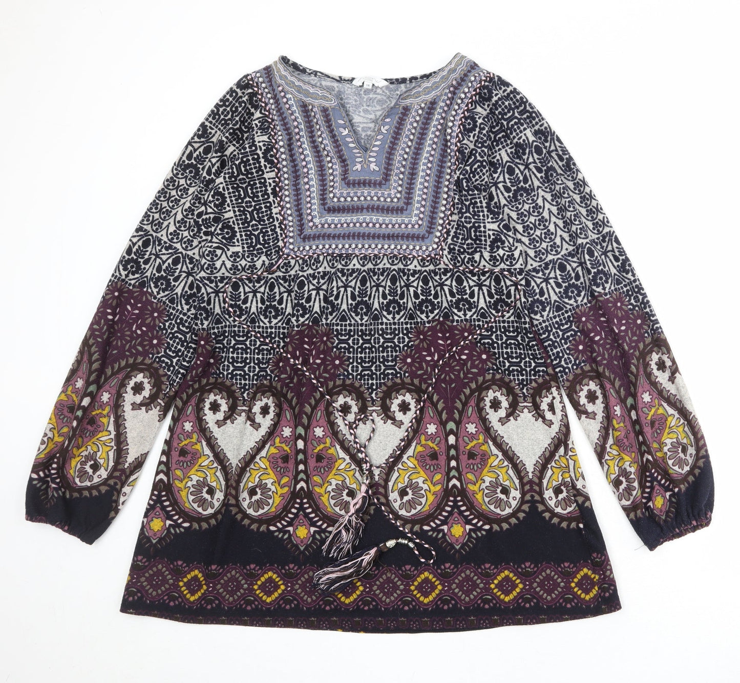 New Look Womens Multicoloured Geometric Polyester A-Line Size 14 V-Neck Pullover