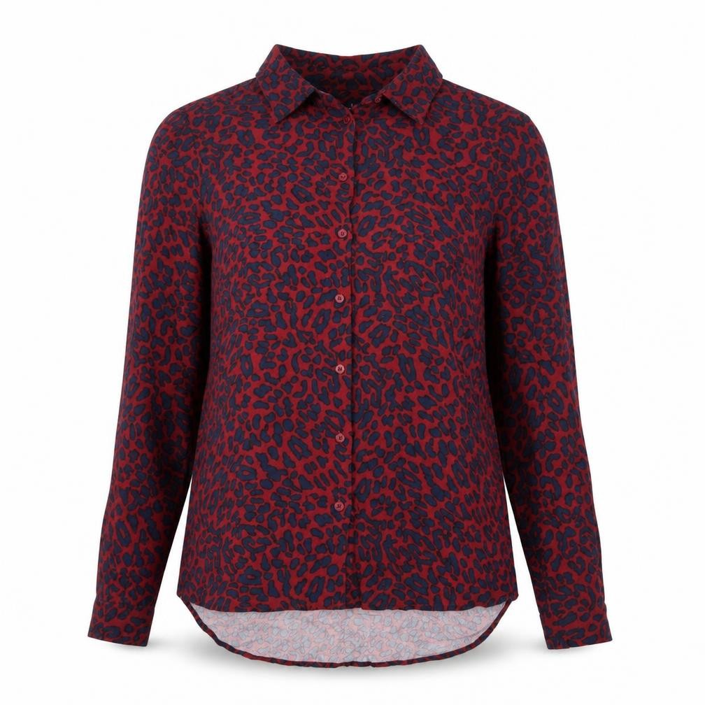 Marks and Spencer Womens Red Animal Print Viscose Basic Button-Up Size 8 Collared - Leopard Pattern