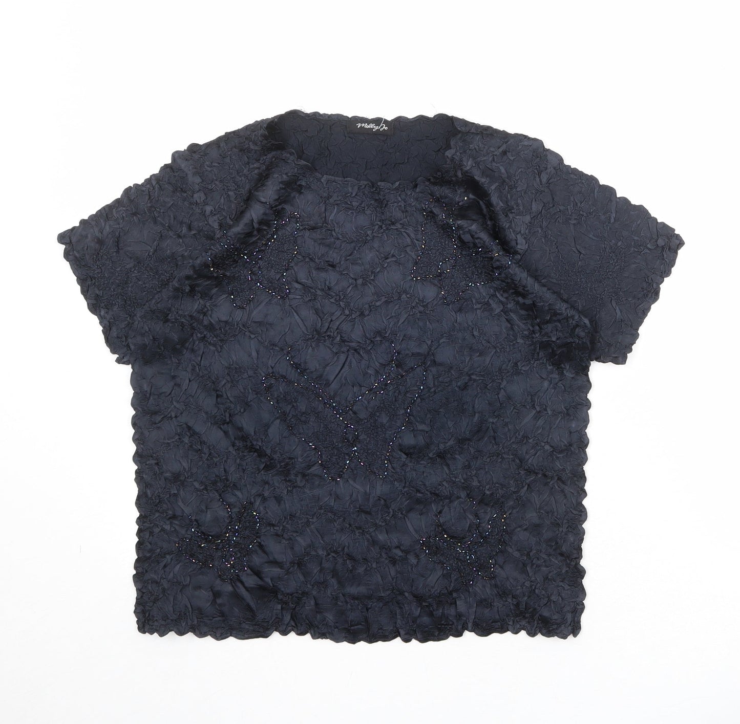 Molly Jo Womens Black Polyester Basic T-Shirt Size M Round Neck
