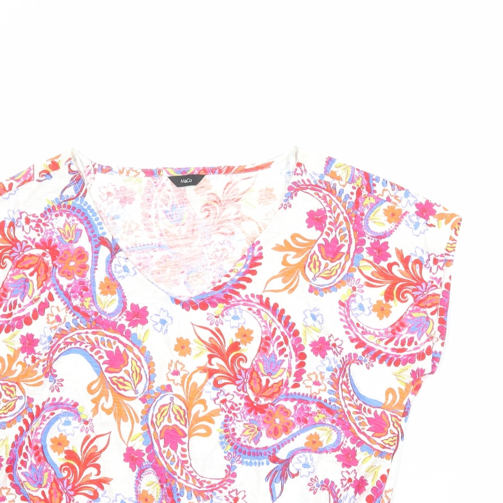 M&Co Womens Multicoloured Paisley 100% Cotton Basic Blouse Size 10 V-Neck